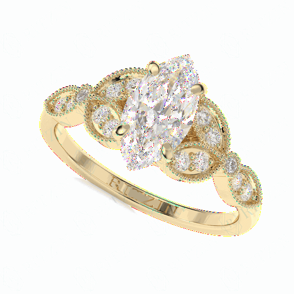 1.00 TCW Lab Grown Diamond Marquise Cut Solitaire With Accents Engagement Ring 18K Yellow Gold