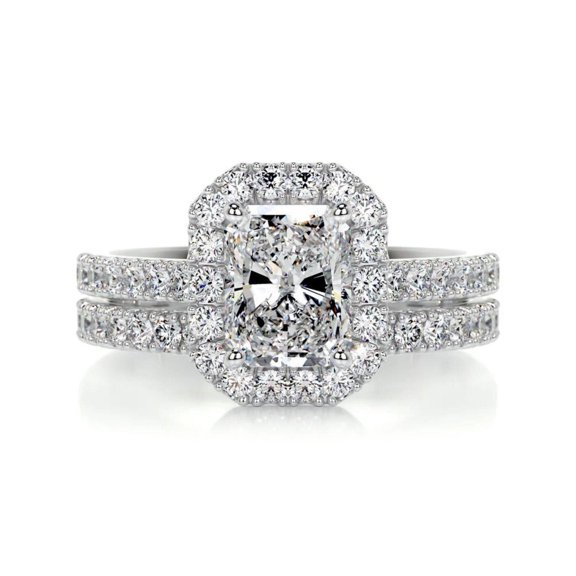 1.00 TCW Radiant Cut Bridal Set Wedding Ring 18K White Gold