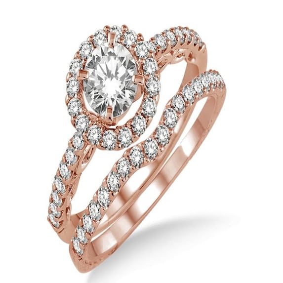 1.00 carat Antique Floral Halo Bridal set with Round Cut diamond in 10k Rose Gold