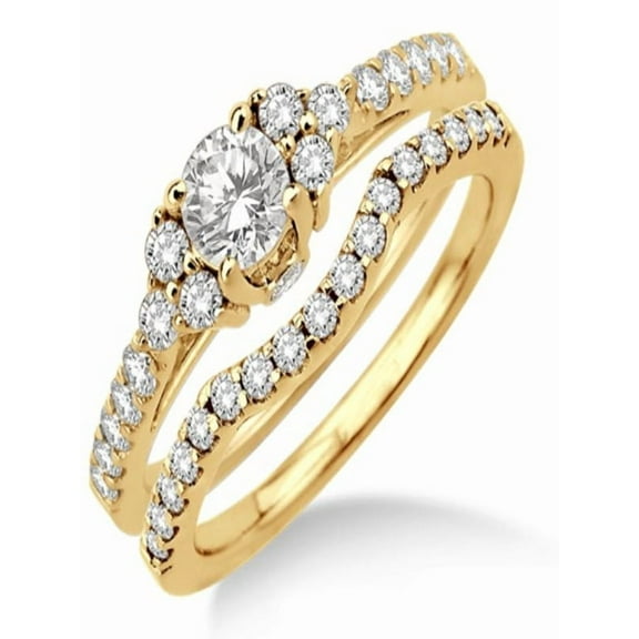 1.00 carat Bridal set with Round Cut diamond in 10k Yellow Gold