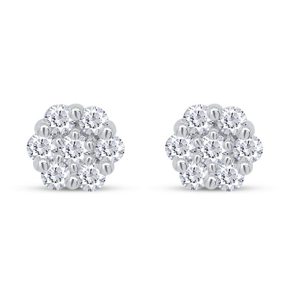 1.00 ct 10K Yellow Gold, Lab Grown Created Diamond Flower Cluster Stud Earrings Round Shape Screw Back Prong Setting, EGL Certified (0.1.00 cttw, Color-G-H, Clarity-SI1)