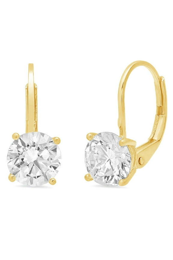 1.00 ct Round Cut Lab-Created Diamond Leverback Drop Dangle Earrings Yellow Gold Plated
