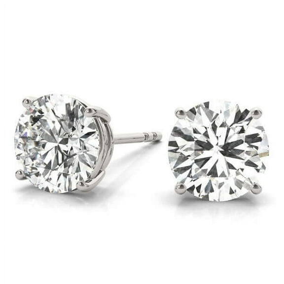 1.00 to 6.00 Carat Diamond, Stylish Prong Set 14K White Gold Round-cut Diamond Stud Earring (I-J,VS2-SI1)  Lab Grown Diamond