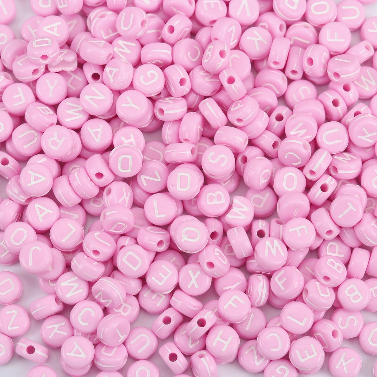 Pink Transparent 7mm Coin Alpha Beads - White Letter Mix (250pcs)