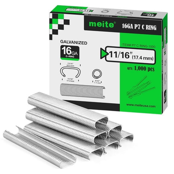 MEITE 16 Gauge 11/16 Inch Crown Durable, Galvanized Staples 1000 Count Pack