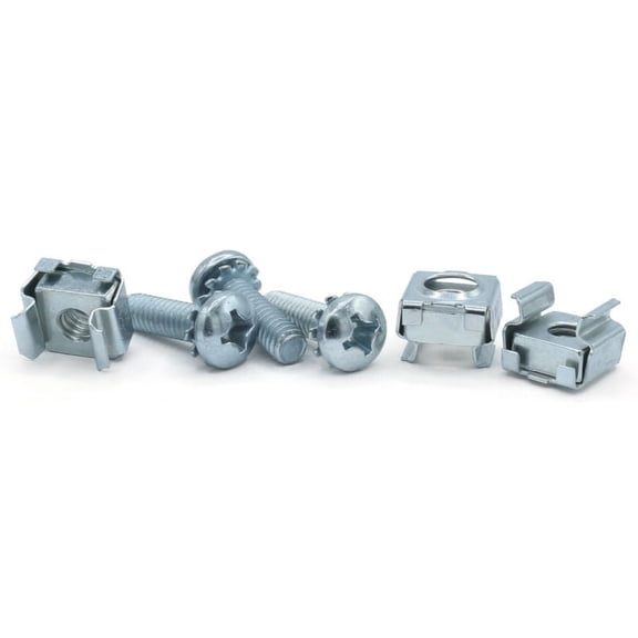 1,000 PC LOT M6 Rack Mounting Cage Nuts w/Screws and Washers / Steel / Zinc - 1000 Piece Carton