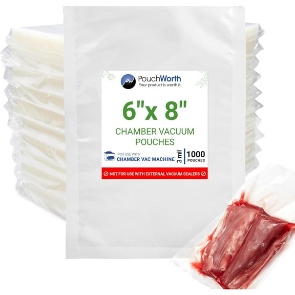 1,000 Pack Clear 6" x 8", 3 mil Chamber Machine Pouches, Pre-Cut Chamber Vacuum Sealer Bags, Heavy Duty Seal Pouch, BPA-Free Chamber Sealer Bags for Food Preservation with Tear Notch