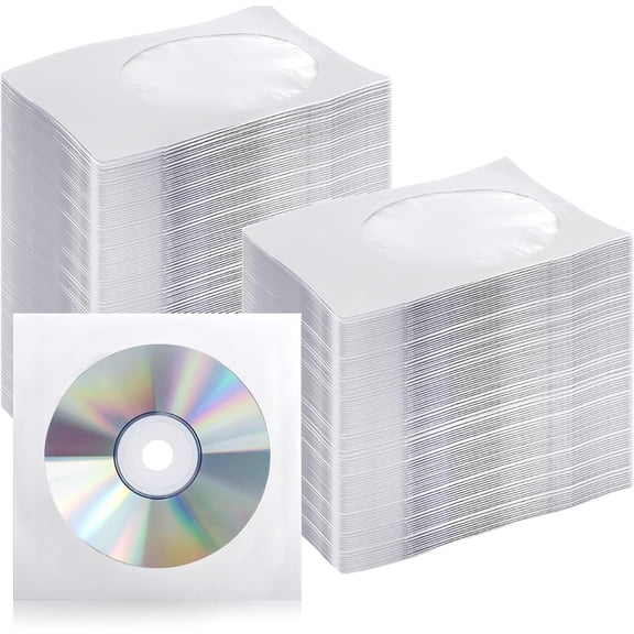 1,000 Pieces White Paper CD DVD Sleeves Envelope Holder with Clear Window and Flap