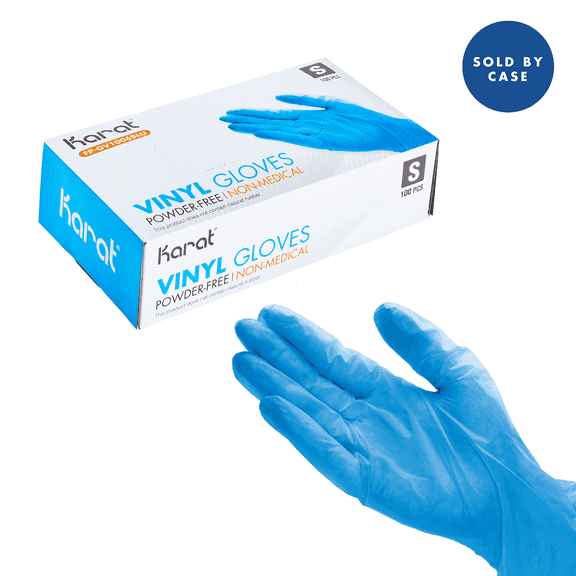 [1,000 ct] Karat Vinyl Gloves, Powder-Free, Blue, Small