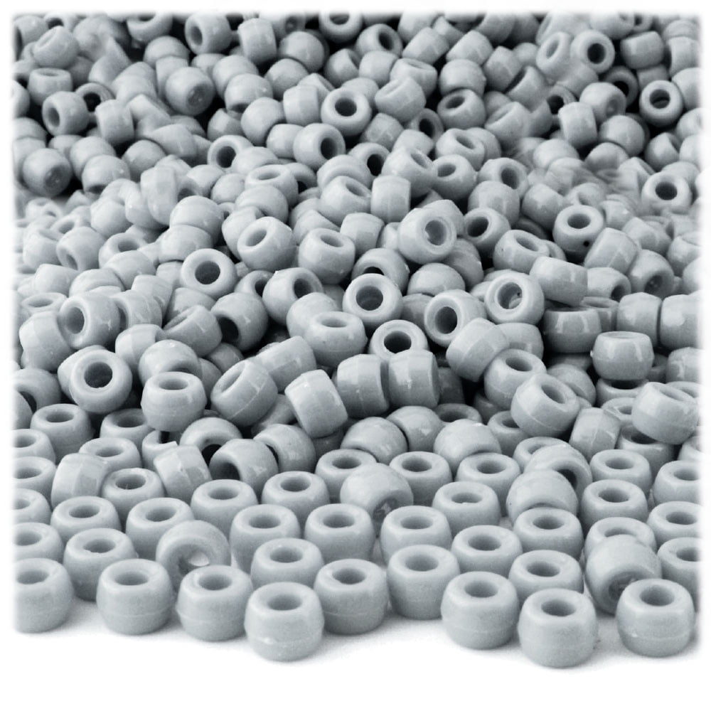 Plastic Beads, Pony Opaque, 6x9mm, 1000-pc, Gray