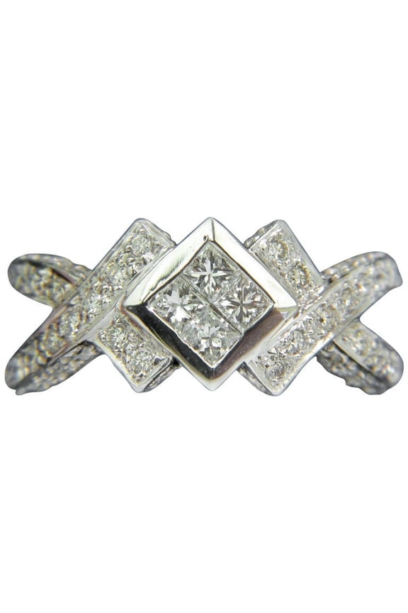 1.00CT CLASSIC PRINCESS CLUSTER & ROUNDS CROSSOVER RING SPLIT SHANK