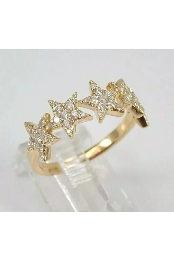 1.00CT Lab Created Diamond STAR Shape Band Ring in 14K Yellow Gold Plated