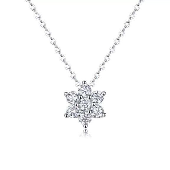 1.00CT Round Cut Simulated Diamond 925 Silver Women's Flower Pendant Necklace 14k White Gold Plated