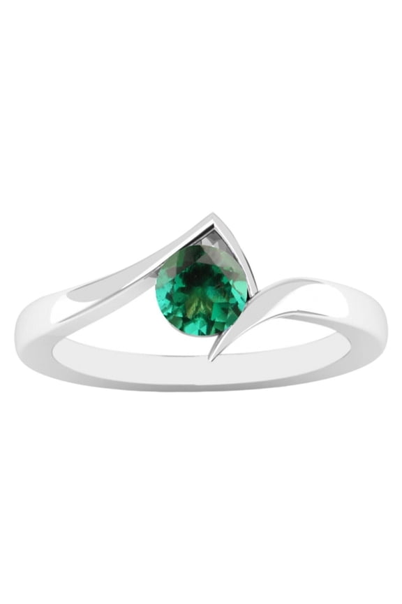 1.00Ct Round Cut AA Natural Zambian Green Emerald Engagement Ring In 14KT Gold