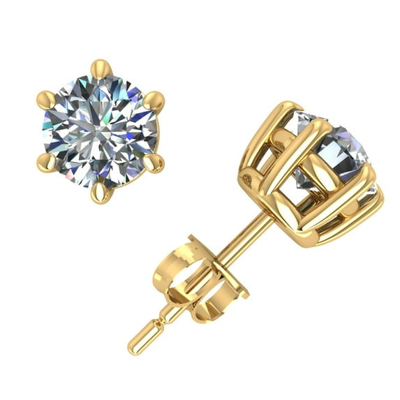 1.00Ct Round Cut Diamond Basket Stud Earrings 14k Yellow Gold 6Prong Set GH I1