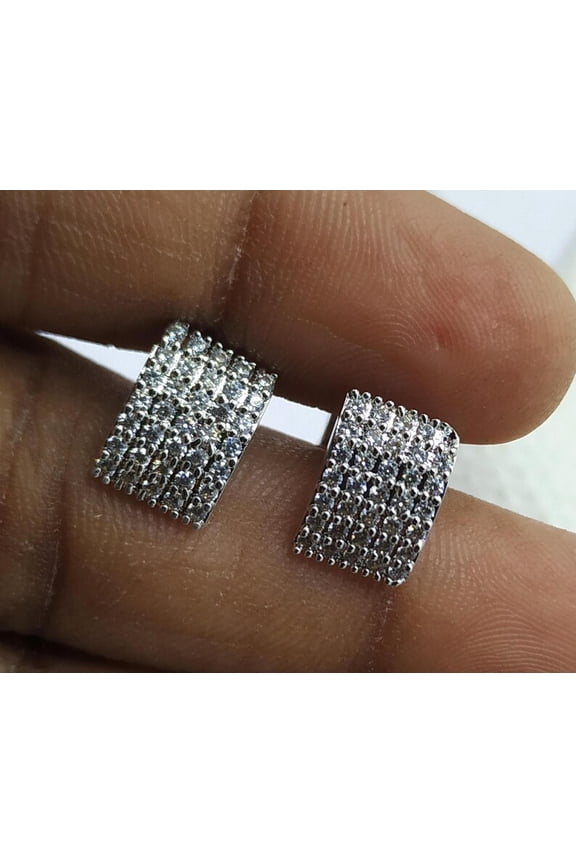 1.00Ct Round Cut Diamond Micro Pave Stud Earrings, Wedding Earrings 14k White Gold Plated Silver Women's Simulated Diamond