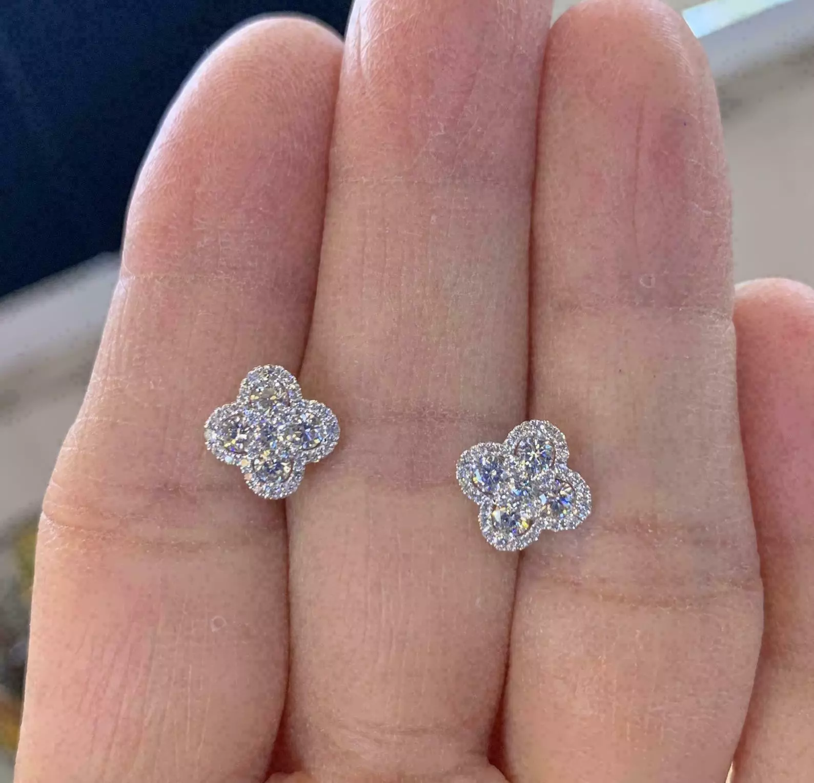 NEW LATEST ENTERPRISES 1.00Ct Round Cut Lab Created Diamond Clover Shape Earrings 14K White Gold Plated