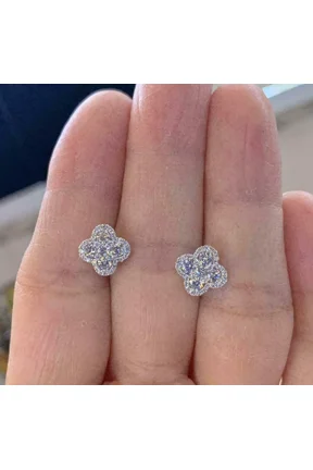 1.00Ct Round Cut Lab Created Diamond Clover Shape Earrings in 14K White Gold Plated