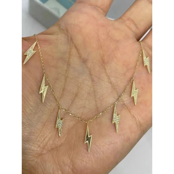 1.00Ct Round Cut Lab Created Diamond Lightening Bolt Pendant Necklace 14K Yellow Gold Plated