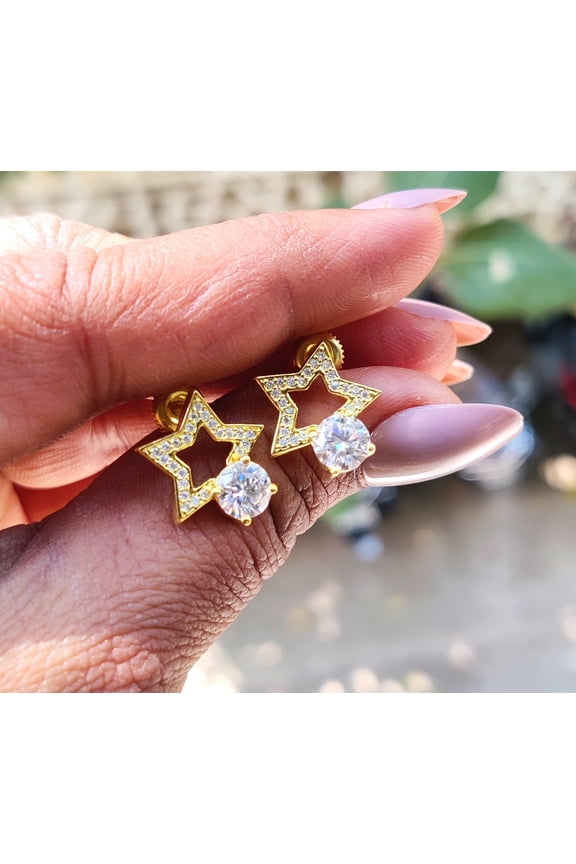 1.00Ct Round Cut Lab Created Diamond Star Stud Earrings 14K Yellow/White Gold Plated Silver