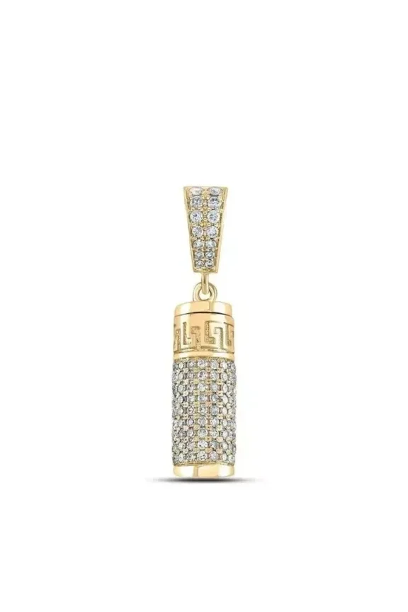 1.00Ct Round Cut Lab Created Diamond Urn Cylinder Charm Pendant in 14K Yellow Gold Plated