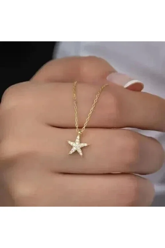 1.00Ct Round Cut Lab Created Diamond Women's Star Pendant in 14k Yellow Gold Plated 18"Chain