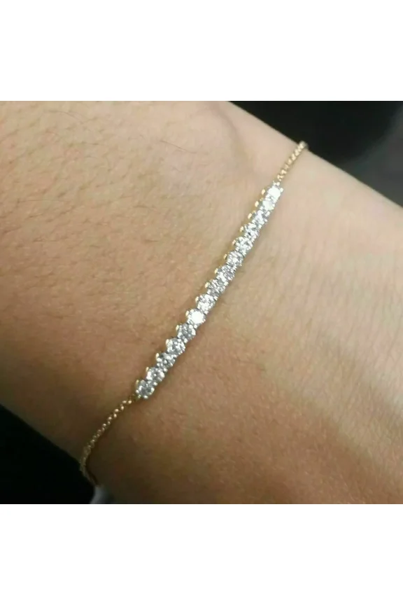 1.00Ct Round Cut Moissanite Solitaire Bar Bracelet 14K Yellow Gold Plated