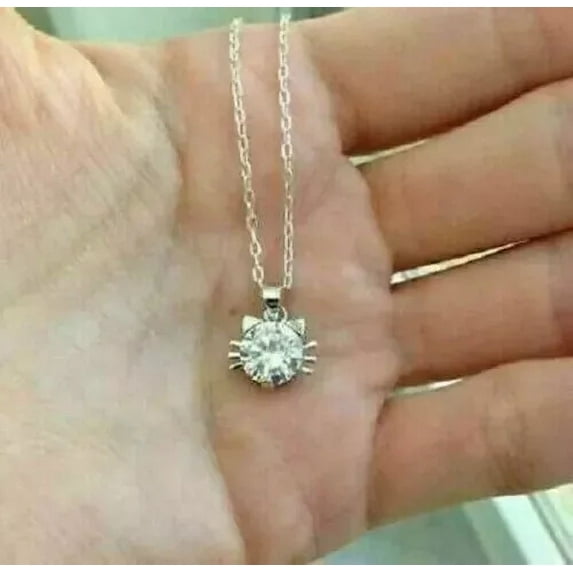 1.00Ct Round Cut Moissanite Solitaire Women's Pendant 14K White Gold Plated