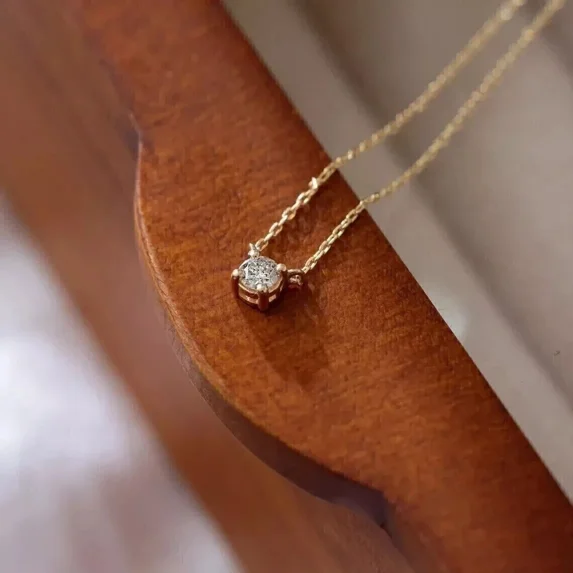 1.00Ct Round Cut Moissanite Women's Pendant 14K Yellow Gold Plated Silver
