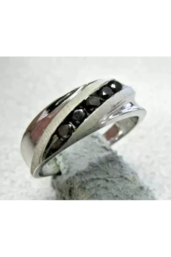 1.00Ct Round Cut Simulated Black Diamond Men's Single Row Engagement Band Ring 14K White Gold Plated 925 Silver