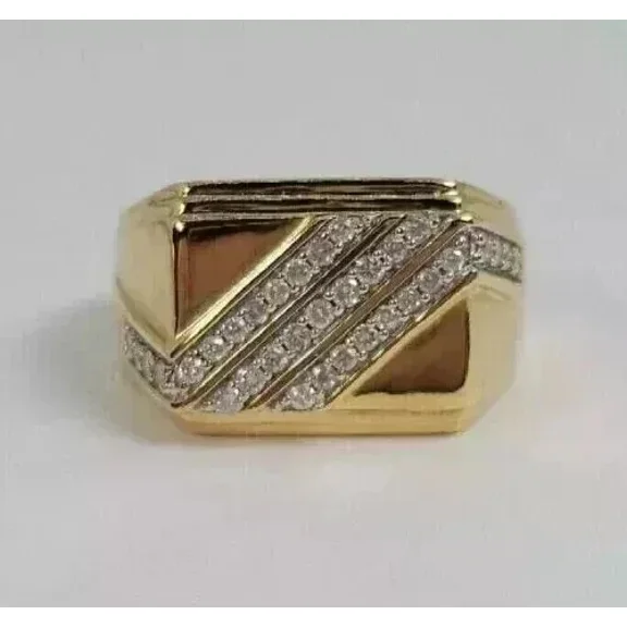 1.00Ct Round Cut Simulated Diamond Men's Wedding Band Ring 14K Yellow Gold Plated 925 Silver Gift Ring