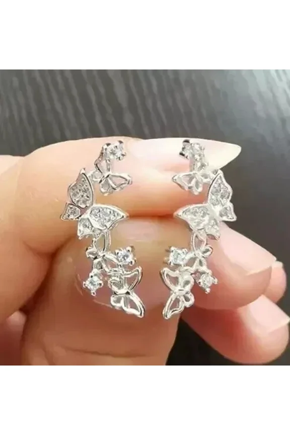 1.00Ct Round Cut Simulated Diamond Women's Butterfly Ear Climbers Earrings 14K White Gold Plated 925 Sterling Silver For Her