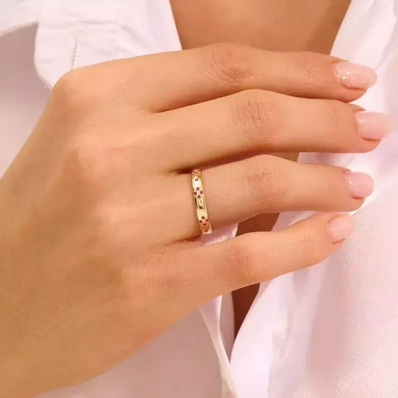 1.00Ct Round Cut Simulated Red Ruby Women's Wedding Band Ring 14K Yellow Gold Plated 925 Silver For Her