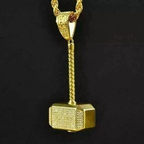 1.00Ct Round Lab Created Diamond THOR Hammer Pendant 14K Yellow Gold Plated Men's
