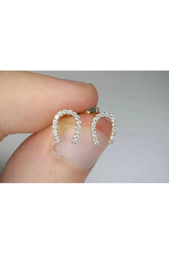 1.00Ct Simulated Diamond Round Cut Women's Horse Shoe Stud Earring 14K Yellow Gold Plated Silver