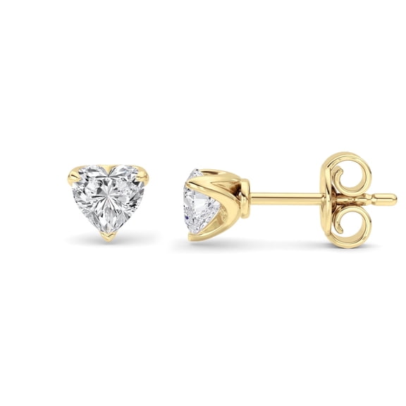 Fireborn F-Color Heart Shaped Diamond Stud Earrings For Women, 1.00 CTTW, 14K Yellow Gold over Sterling Silver