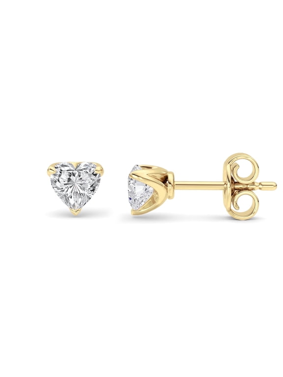 F-Color Heart Shaped Diamond Stud Earrings For Women, 1.00 CTTW, 14K Yellow Gold over Sterling Silver