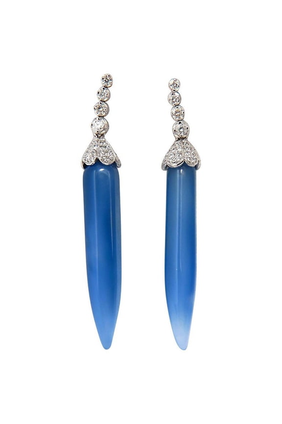 1.00ct. DIAMOND LONG BLUE LAVENDER COLOR CHALCEDONY DANGLE EARRINGS