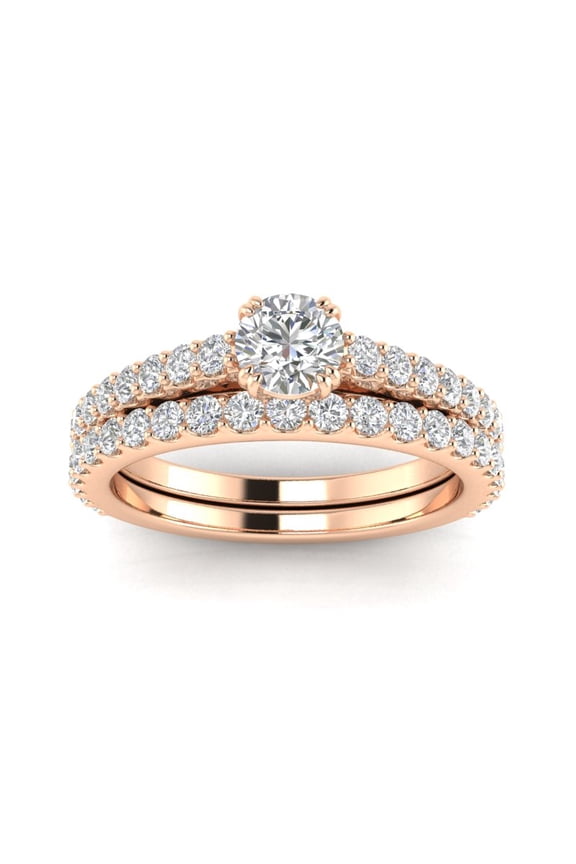 1.00ctw Diamond Engagement Ring Bridal Set in 10k Rose Gold (G-H, I2-I3, 1.00ctw)