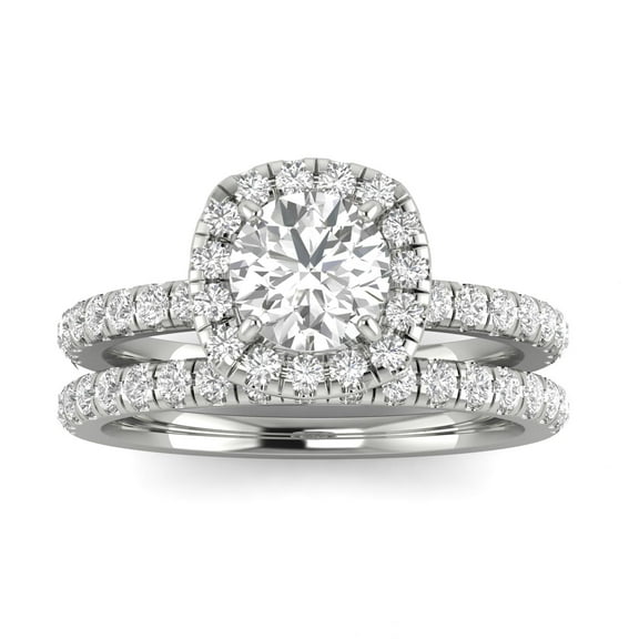 1.00ctw Diamond Halo Bridal Set Engagement Ring in 14k  White Gold (1.00ctw,I2-I3, G-H)