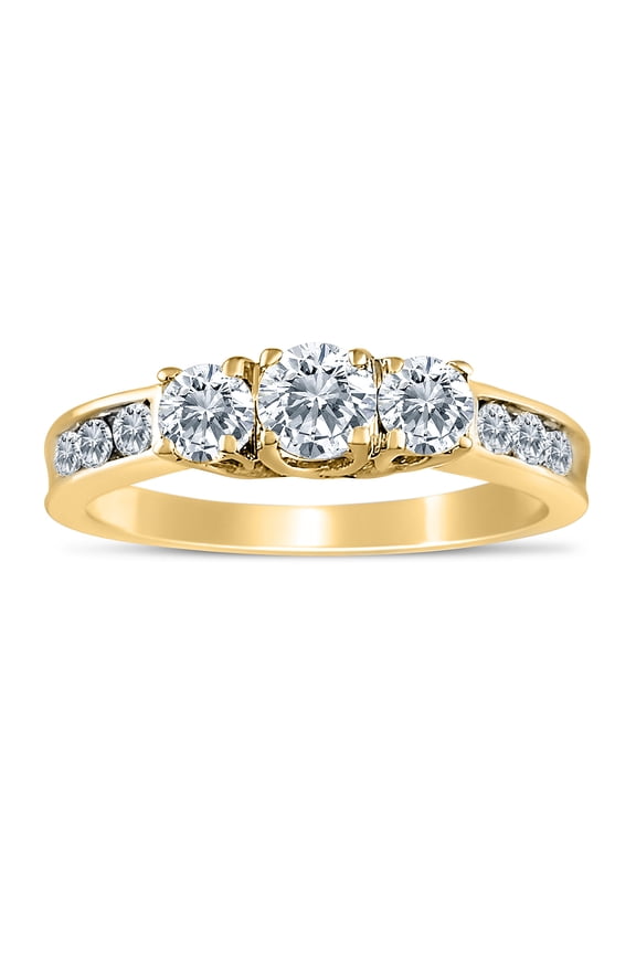 1.00ctw Diamond Three Stone Ring With Side Stones in 10k Yellow Gold