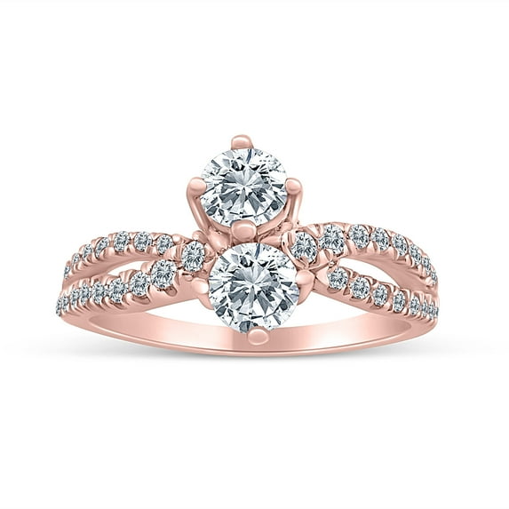 1.00ctw Diamond Two Stone Ring in 10k Rose Gold (G-H, I2-I3, 1.00ctw)