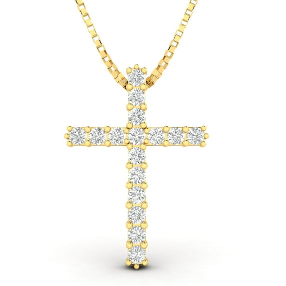1.00ctw Natural Diamond Cross Pendant Necklace in 10k Yellow Gold (1.00ctw, G-H, I2-I3)