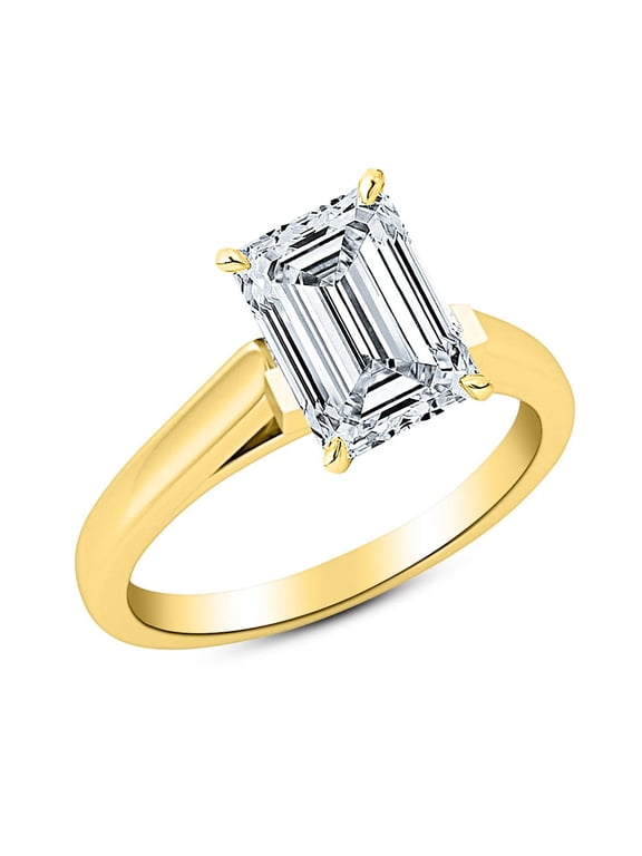 1.01 Carat 18K Yellow Gold Emerald Cut GIA Certified Cathedral Solitaire Diamond Engagement Ring I Color VS2 Clarity