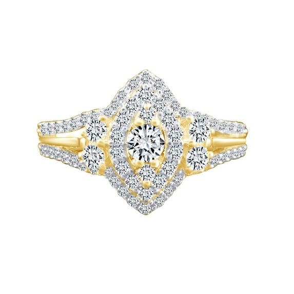 AFFY 1.01 Cttw Round Shape White Natural Diamond Cluster Ring 14K Solid Yellow Gold Ring Size-9.5