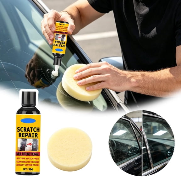 1.01 fl oz Multifunctional Scratch Repair Polish with Sponge, Quick Scratch Remover & Surface Shine for Watch, Jewelry, Glass and Metal Surfaces