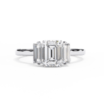 1.02 CT Emerald Cut Lab Grown Diamond Engagement Ring, Side Baguettes Diamonds, Three Stone Engagement Ring, White Gold Gift Ring For Women