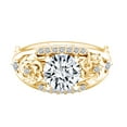 thumbnail image 1 of AFFY 1.02 Carat(Cttw) Round Moissanite & Natural Diamond Rose Flower Wedding Ring 14K Solid Yellow Gold Ring Size-7, 1 of 2