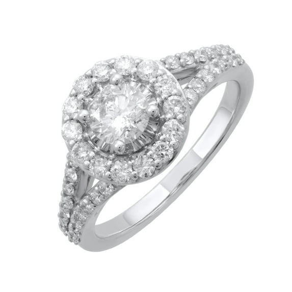 1.02 Carat Halo Prong Set Diamond Engagement Ring in 10K White Gold (Ring Size 6)