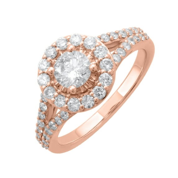 1.02 Carat Halo Prong Set Diamond Engagement Ring in 14K Rose Gold (Ring Size 6)